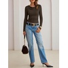 image:imageANRABESS Womens Cowl Neck Long Sleeve Fall Shirts  Soft Ribbed Knit Slim Fitted Crop Tops with Side Ruched Business Casual Outfits Winter Light Cute SweatersBrown