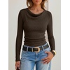 image:imageANRABESS Womens Cowl Neck Long Sleeve Fall Shirts  Soft Ribbed Knit Slim Fitted Crop Tops with Side Ruched Business Casual Outfits Winter Light Cute SweatersBrown