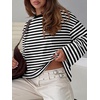 image:imageANRABESS Womens Long Sleeve Shirts Oversized Striped Tops  Soft Breathable LightweightLooseFit Crewneck TeeY2K Cute CasualWorkout School Preppy OutfitsFall Spring TransitionBlack White Stripe