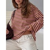 image:imageANRABESS Womens Long Sleeve Shirts Oversized Striped Tops  Soft Breathable LightweightLooseFit Crewneck TeeY2K Cute CasualWorkout School Preppy OutfitsFall Spring TransitionPink Brown Stripe