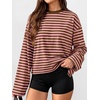 image:imageANRABESS Womens Long Sleeve Shirts Oversized Striped Tops  Soft Breathable LightweightLooseFit Crewneck TeeY2K Cute CasualWorkout School Preppy OutfitsFall Spring TransitionPink Brown Stripe