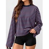 image:imageANRABESS Womens Long Sleeve Shirts Oversized Striped Tops  Soft Breathable LightweightLooseFit Crewneck TeeY2K Cute CasualWorkout School Preppy OutfitsFall Spring TransitionPurple Navy Blue Stripe