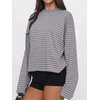 image:imageANRABESS Womens Long Sleeve Shirts Oversized Striped Tops  Soft Breathable LightweightLooseFit Crewneck TeeY2K Cute CasualWorkout School Preppy OutfitsFall Spring TransitionBlue Pink Stripe