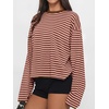 image:imageANRABESS Womens Long Sleeve Shirts Oversized Striped Tops  Soft Breathable LightweightLooseFit Crewneck TeeY2K Cute CasualWorkout School Preppy OutfitsFall Spring TransitionPink Brown Stripe