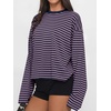 image:imageANRABESS Womens Long Sleeve Shirts Oversized Striped Tops  Soft Breathable LightweightLooseFit Crewneck TeeY2K Cute CasualWorkout School Preppy OutfitsFall Spring TransitionPurple Navy Blue Stripe