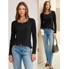 image:imageANRABESS Womens Long Sleeve Shirts Waffle Knit Henley Tops  Button Down V Neck Comfy Lightweight Fitted Business Casual Work Blouses Basic Tees Fall Winter ClothesBlack