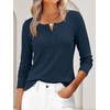 image:imageANRABESS Womens Long Sleeve Shirts Waffle Knit Henley Tops  Button Down V Neck Comfy Lightweight Fitted Business Casual Work Blouses Basic Tees Fall Winter ClothesNavy Blue