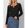 image:imageANRABESS Womens Long Sleeve Waffle Tops Henley Shirts  Button Up Scoop Neck Knit Top Dressy Casual Curved Hem Tunic 2026 Fall Winter Outfits Basic Tee BlouseBlack