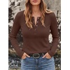 image:imageANRABESS Womens Long Sleeve Waffle Tops Henley Shirts  Button Up Scoop Neck Knit Top Dressy Casual Curved Hem Tunic 2026 Fall Winter Outfits Basic Tee BlouseBrown