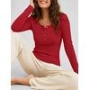 image:imageANRABESS Womens Long Sleeve Waffle Tops Henley Shirts  Button Up Scoop Neck Knit Top Dressy Casual Curved Hem Tunic 2026 Fall Winter Outfits Basic Tee BlouseRed
