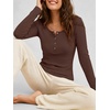 image:imageANRABESS Womens Long Sleeve Waffle Tops Henley Shirts  Button Up Scoop Neck Knit Top Dressy Casual Curved Hem Tunic 2026 Fall Winter Outfits Basic Tee BlouseBrown