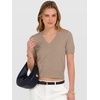 image:imageANRABESS Womens Short Sleeve Sweaters Cropped V Neck  Business Casual Work Tops Comfy Lightweight Knit Pullover Classic Sweater Shirts Spring Summer Fall OutfitsTan