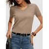 image:imageANRABESS Womens Short Sleeve Sweaters Cropped V Neck  Business Casual Work Tops Comfy Lightweight Knit Pullover Classic Sweater Shirts Spring Summer Fall OutfitsTan