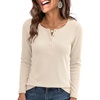 image:imageANRABESS Womens Long Sleeve Waffle Tops Henley Shirts  Button Up Scoop Neck Knit Top Dressy Casual Curved Hem Tunic 2026 Fall Winter Outfits Basic Tee BlouseBeige