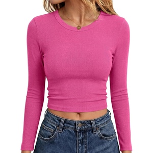 image:imageANRABESS Crop Top Long Sleeve Shirts for Women  Ribbed Slim Fitted Basic Tee Soft Crew Neck T Shirts Fall Fashion Outfits Casual Going Out amp Work Winter Layer ClothesHot Pink