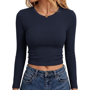 image:imageANRABESS Crop Top Long Sleeve Shirts for Women  Ribbed Slim Fitted Basic Tee Soft Crew Neck T Shirts Fall Fashion Outfits Casual Going Out amp Work Winter Layer ClothesNavy Blue