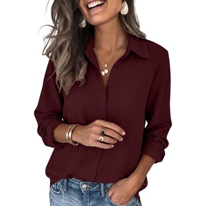 image:imageANRABESS Dressy Long Sleeve Button Down Shirts for Women  Business Casual Work Office Blouse Tops Soft Fabric Loose Fit Classic Style Fall Winter Transition ClothesWine Red