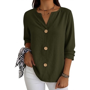 image:imageANRABESS Long Sleeve Shirts for Women V Neck Henley Tops  Lightweight Soft Fabric Regular Fit Business Casual Office Daily Blouses Dressy Elegant Style Spring Winter ClothesArmy Green