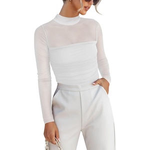 image:imageANRABESS Mesh Long Sleeve Tops for Women Sexy Shirts  Mock Neck Sheer Going Out Top Slim Fit Ruched See Though Date Night Blouses Fall Winter Fashion OutfitsWhite