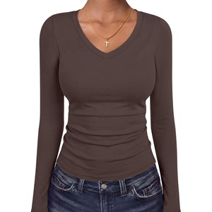 image:imageANRABESS Womens Long Sleeve Shirts Thermal V Neck Tops  Soft Stretchy UndershirtUnderscrubs Base LayerSlim Fit Tee Basic Winter Clothes Daily Work Office Casual Fall WearBrown