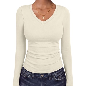 image:imageANRABESS Womens Long Sleeve Shirts Thermal V Neck Tops  Soft Stretchy UndershirtUnderscrubs Base LayerSlim Fit Tee Basic Winter Clothes Daily Work Office Casual Fall WearBeige