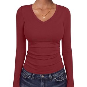 image:imageANRABESS Womens Long Sleeve Shirts Thermal V Neck Tops  Soft Stretchy UndershirtUnderscrubs Base LayerSlim Fit Tee Basic Winter Clothes Daily Work Office Casual Fall WearRed
