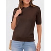 image:imageANRABESS Women Short Sleeve Crewneck Lightweight Summer Sweaters  Wool Blend Soft knit Tops Half Sleeve Shirts Work Business Casual Outfits Fall Spring PulloverChocolate Brown