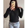 image:imageANRABESS Womens Cable Knit Sweaters Long Sleeve Cropped  V Neck Collared Pullover Sweater Top Polo Knit Shirt Business Casual Work Clothes Daily Wear Fashion Fall Winter OutfitsBlack