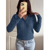 image:imageANRABESS Womens Cable Knit Sweaters Long Sleeve Cropped  V Neck Collared Pullover Sweater Top Polo Knit Shirt Business Casual Work Clothes Daily Wear Fashion Fall Winter OutfitsDeep Blue