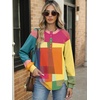 image:imageANRABESS Womens Oversized Printed Henley Neck Sweatshirt  Long Sleeve Tunic Pullover Half Button Curved Hem Side Slit Loose Fit Lightweight  Casual Daily for Leggings Fall WinterRainbow Block