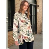 image:imageANRABESS Womens Oversized Printed Henley Neck Sweatshirt  Long Sleeve Tunic Pullover Half Button Curved Hem Side Slit Loose Fit Lightweight  Casual Daily for Leggings Fall WinterBeige Floral