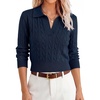 image:imageANRABESS Womens Cable Knit Sweaters Long Sleeve Cropped  V Neck Collared Pullover Sweater Top Polo Knit Shirt Business Casual Work Clothes Daily Wear Fashion Fall Winter OutfitsNavy Blue