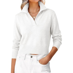 image:imageANRABESS Sweaters for Women Cropped Polo Collared Long Sleeve  Soft Lightweight Cozy Feel Pullover V Neck Knit Shirts Business Casual amp Office Clothes Fall Winter Dressy WearWhite
