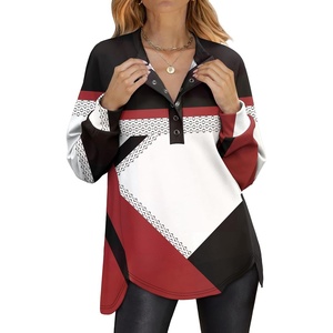 image:imageANRABESS Womens Oversized Printed Henley Neck Sweatshirt  Long Sleeve Tunic Pullover Half Button Curved Hem Side Slit Loose Fit Lightweight  Casual Daily for Leggings Fall WinterRed Black Block