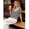 image:imageANRABESS Short Sleeve Sweaters for Women Wool Blend V Neck Sweater Shirts Business Casual Work Tops 2026 Summer OutfitsStriped Black