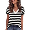 image:imageANRABESS Short Sleeve Sweaters for Women Wool Blend V Neck Sweater Shirts Business Casual Work Tops 2026 Summer OutfitsStriped Black