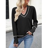 image:imageANRABESS Sweaters for Women Fall Lightweight Knit Pullover  Soft Long Sleeve V Neck Loose Fit Shirts Business Casual Work Tops Winter Spring BlousesBlack White