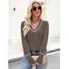 image:imageANRABESS Sweaters for Women Fall Lightweight Knit Pullover  Soft Long Sleeve V Neck Loose Fit Shirts Business Casual Work Tops Winter Spring BlousesTaupe White