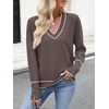 image:imageANRABESS Sweaters for Women Fall Lightweight Knit Pullover  Soft Long Sleeve V Neck Loose Fit Shirts Business Casual Work Tops Winter Spring BlousesTaupe White