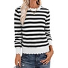 image:imageANRABESS Sweaters for Women Loose Fit Lightweight  Scalloped Long Sleeve Tops Soft Cozy Knit Pullover Travel Work Daily Wear Colthes 2026 Fall Casual Dressy OutfitsWhite Black Stripe