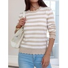 image:imageANRABESS Sweaters for Women Loose Fit Lightweight  Scalloped Long Sleeve Tops Soft Cozy Knit Pullover Travel Work Daily Wear Colthes 2026 Fall Casual Dressy OutfitsAlmond White Stripe