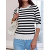 image:imageANRABESS Sweaters for Women Loose Fit Lightweight  Scalloped Long Sleeve Tops Soft Cozy Knit Pullover Travel Work Daily Wear Colthes 2026 Fall Casual Dressy OutfitsWhite Black Stripe