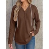image:imageANRABESS Waffle Knit Hoodies for Women Lightweight Sweatshirt  Comfy Drawstring Long Sleeve Fall Fashion Pullover Tops Loose Fit Curved Hem Casual Daily Wear amp Work Winter OutfitsBrown