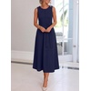 image:imageANRABESS Women Formal Sleeveless Cocktail Midi Dresses  Summer Wedding Guest Dress Elegant with Belted Business Work Modest ALine Versatile for Party Dinner EveningNavy Blue