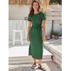 image:imageANRABESS Womens 2026 Summer Maxi TShirt Dress  Short Sleeve Crewneck Tie Waist Slim Fit SlitCasual Trendy Spring Long Vacation Beach Dresses Soft ComfyDeep Green