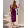 image:imageANRABESS Womens 2026 Summer Maxi TShirt Dress  Short Sleeve Crewneck Tie Waist Slim Fit SlitCasual Trendy Spring Long Vacation Beach Dresses Soft ComfyFuchsia
