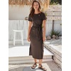 image:imageANRABESS Womens 2026 Summer Maxi TShirt Dress  Short Sleeve Crewneck Tie Waist Slim Fit SlitCasual Trendy Spring Long Vacation Beach Dresses Soft ComfyCoffee