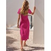 image:imageANRABESS Womens 2026 Summer Maxi TShirt Dress  Short Sleeve Crewneck Tie Waist Slim Fit SlitCasual Trendy Spring Long Vacation Beach Dresses Soft ComfyHot Pink