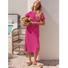 image:imageANRABESS Womens 2026 Summer Maxi TShirt Dress  Short Sleeve Crewneck Tie Waist Slim Fit SlitCasual Trendy Spring Long Vacation Beach Dresses Soft ComfyHot Pink