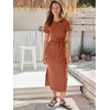 image:imageANRABESS Womens 2026 Summer Maxi TShirt Dress  Short Sleeve Crewneck Tie Waist Slim Fit SlitCasual Trendy Spring Long Vacation Beach Dresses Soft ComfyBrick Red